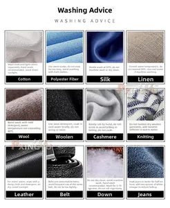 Detailed washing guide for denim and various premium fabrics with specific care instructions