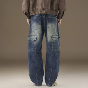 Men's retro light blue ripped jeans in slim fit stretch denim for casual street style