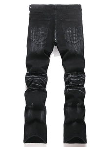 Herren Baggy Jeans in Schwarz mit gewaschenem Vintage-Effekt und Stern-Patch-Details