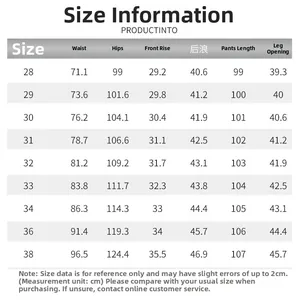 Detailed size guide and measurement chart for men vintage ripped punk denim pants