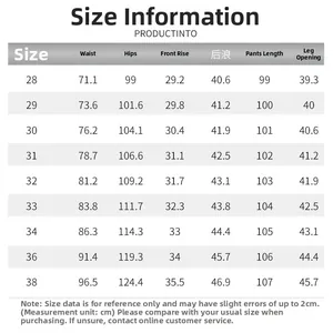 Detailed size chart for light blue ripped jeans including waist and hip measurements
