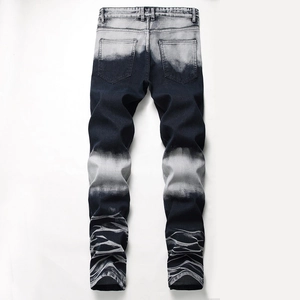 Jeans slim da uomo con lavaggio sfumato blu e grigio ed effetti vintage invecchiati