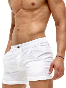 Slim fit men's white casual denim shorts in high-quality stretch twill for summer