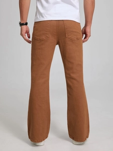 Men's slim fit brown flare jeans with elastic stretch and retro bootcut silhouette