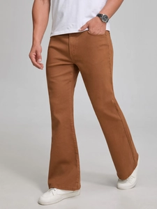 Men's retro brown slim fit flare jeans with comfortable stretch fabric for casual wear