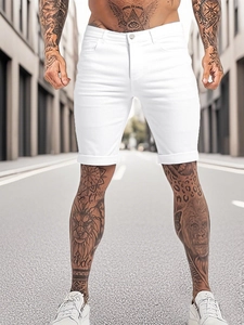 Short décontracté blanc pour homme en coton sergé extensible avec ourlet à revers