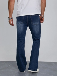 Jean évasé slim pour hommes en bleu foncé avec délavage vintage et design à 5 poches