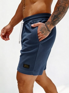 Men's navy blue ribbed corduroy casual shorts with elastic drawstring waist for summer
