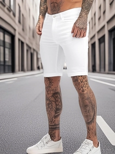 Short décontracté blanc pour homme, coupe ajustée avec design classique à cinq poches