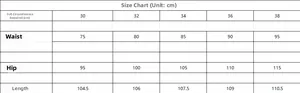 Tableau des tailles pour jeans homme slim avec mesures de taille, hanches et longueur