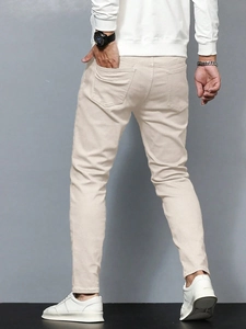 Jeans Slim Fit Homme Haut de Gamme Business Couleur Unie Coton Stretch Taille Moyenne Pantalons Denim Décontractés Lavage Souple