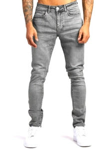 Jeans skinny da uomo in grigio fumo con finitura lavata vintage e stile classico a cinque tasche