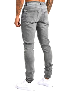 Jeans skinny da uomo grigi con lavaggio effetto neve e tasche posteriori piatte