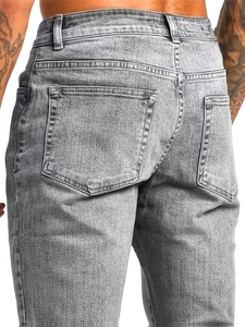 Jeans da uomo grigio lavato vintage con tasche posteriori classiche e vita alta alla moda