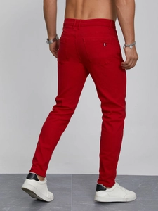 Slim fit red men's trousers in premium stretch cotton fabric with classic five-pocket design