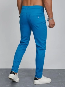 Pantalon décontracté bleu vif pour hommes, coupe ajustée avec logo E et tissu extensible