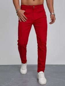 Slim fit red casual trousers for men in premium stretch fabric for daily stylish wear