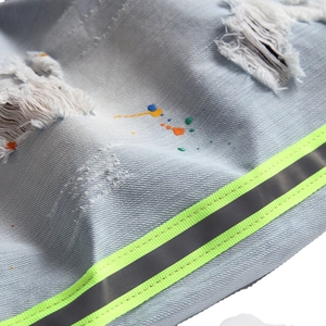 Short en jean bleu pour homme avec bande réfléchissante et taches de peinture
