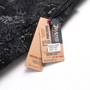Classic fashion black jeans with white hand-painted graffiti patterns and quality tags