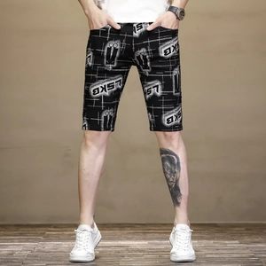 Men Casual Letter Print Slim Fit Cotton Shorts Summer Fashion Street Style Grid Pattern Mid Waist Breathable Bottoms