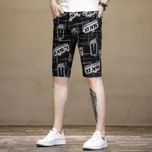 Men's slim fit summer shorts with stylish SKB letter prints and scissors graphic