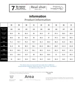 Detailed size guide table for men's slim fit black ripped denim jeans in various sizes