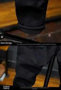 Detail of high-density cotton denim fabric with rolled cuffs and precise stitching
