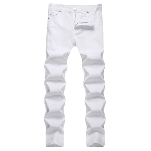 Men's White Jeans Slim Fit Stretch Denim Pants Casual Straight Leg Basic Trousers Versatile Fashion Male Bottoms
