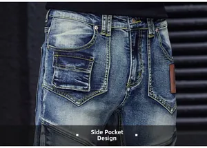 Détail de la poche latérale et texture délavée du jean pour homme au style décontracté