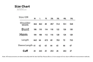 Detailed sizing chart for men's canvas jacket including measurements from M to 5XL sizes