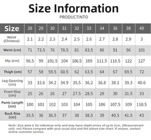Detailed size chart for men's straight fit vintage jeans with measurements in cm