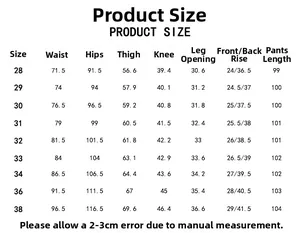 Tableau des tailles détaillé pour jeans slim homme avec mesures de taille et longueur