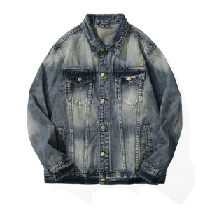 Men Denim Jacket Vintage Washed Cotton Blend Multi Pocket Lapel Casual Autumn Streetwear Loose Fit Men Outerwear Jacket