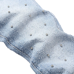 Men's high street light blue flared jeans with sparkling rhinestones and wash texture