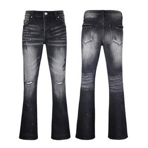 Vaqueros de Campana para Hombre High Street Lavado Negro Con Salpicaduras de Pintura Detalles Rasgados Pantalones de Mezcla