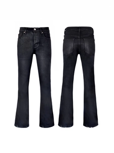 Slim fit black flare jeans for men with mid waist and stretch denim material