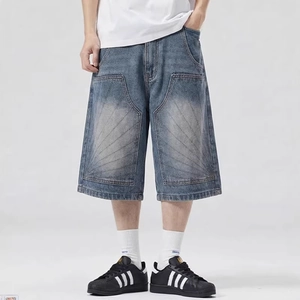 Ανδρικό American Heavy Deconstructed Denim Shorts Χαλαρό Πλυμένο Summer Streetwear Jorts Με Μεγάλες Τσέπες Retro Unisex