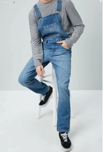Classic blue denim overalls for men with large pockets and adjustable metal buckle straps