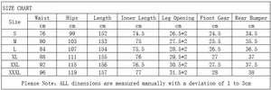 Detailed size chart for men's denim overalls showing measurements for waist and hips
