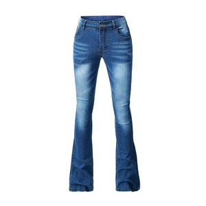 High waist flare jeans for women featuring vintage whisker wash and slim fit denim