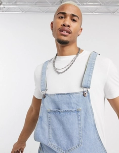 Classic light blue denim dungarees for men with adjustable straps and metal buckles