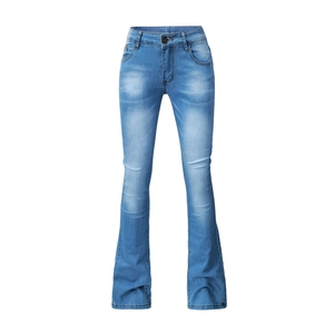 Women's blue flare jeans with stretch slim fit and vintage washed whiskers