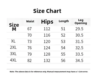 Detailed size chart for men's multi-pocket casual shorts with measurements from M to 4XL