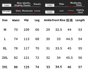 Detailed size chart for cargo camouflage shorts showing waist and length measurements