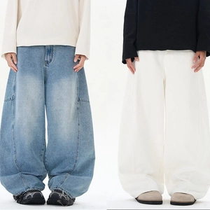 Hellblaue Vintage-Waschung und weiße Wide Leg Denim Jeans mit weitem, geradem Schnitt