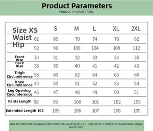 Tabella taglie dettagliata per jeans a gamba larga con misure dalla XS alla 2XL