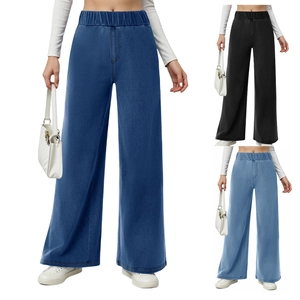 Damen Jeans mit hoher Taille und weitem Bein in Dunkelblau, Schwarz und Hellblau