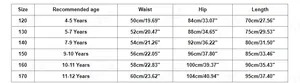 Size chart for boys denim jeans showing waist and hip measurements for ages 4 to 12 years