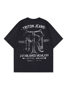 T-shirt noir oversize streetwear avec graphismes américains vintage et imprimé Triton Jeans