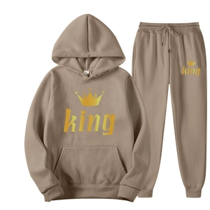 Tuta da Uomo Casual in Pile con Cappuccio e Joggers Stampa Lettere King Corona Felpa Sportiva e Pantaloni Due Pezzi